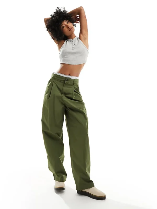 Carhartt WIP Brexley Pleated Riptstop Trousers In Green For Women