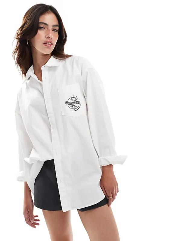Carhartt WIP Blaze Over Sized Long Sleeve Shirt In White For Women