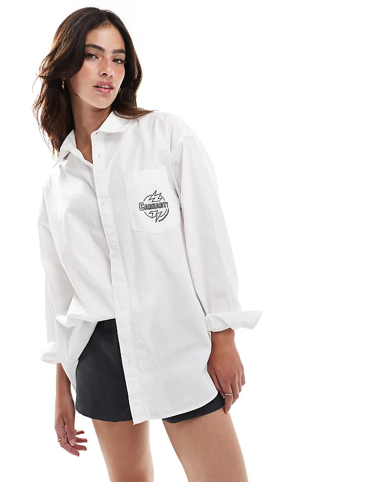 Carhartt WIP Blaze Over Sized Long Sleeve Shirt In White For Women 1 Carhartt WIP Blaze Over Sized Long Sleeve Shirt In White For Women