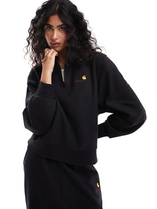 Carhartt WIP Co-ord American Script Half Zip Sweatshirt In Black For Women