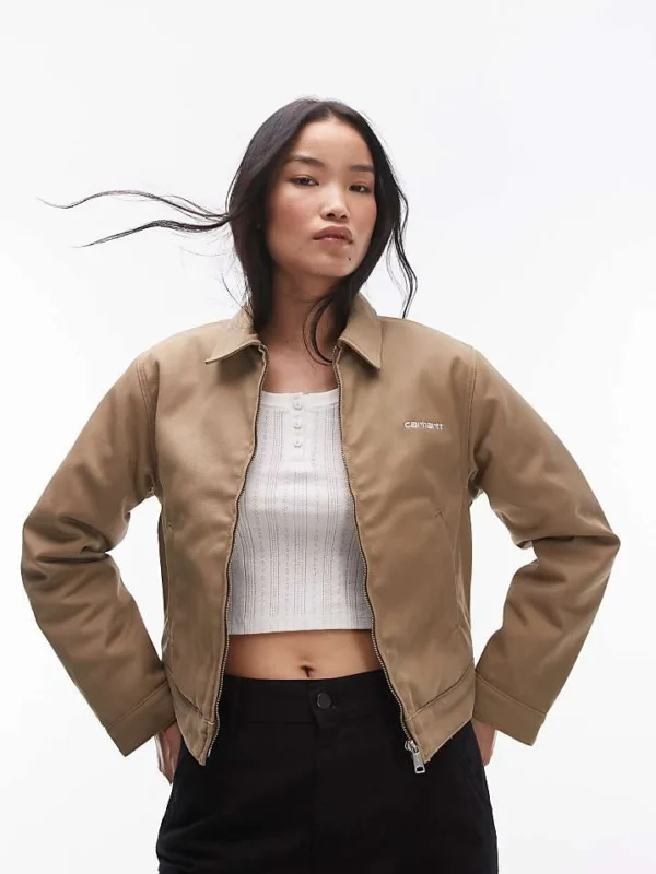 Carhartt WIP Module Script Zip Up Jacket In Beige For Women