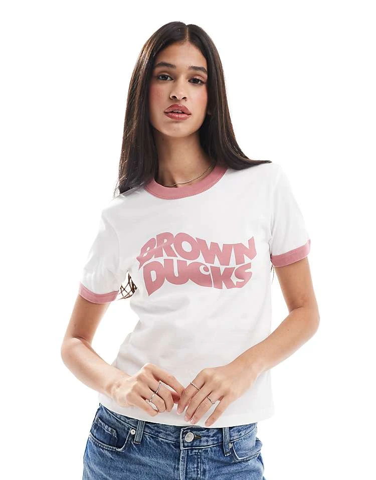 Carhartt WIP Brown Ducks Print Logo T-shirt In White For Women 5 Carhartt WIP Brown Ducks Print Logo T-shirt In White For Women - Image 5