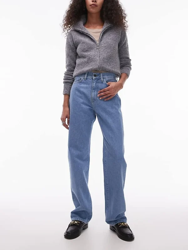 Carhartt WIP Noxon Straight Leg Denim Jean In Mid Blue For Women Black