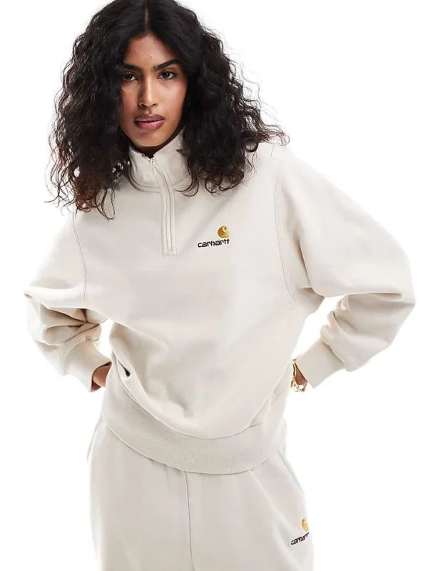 Carhartt WIP Co-ord American Script Half Zip Sweatshirt In Cream For Women