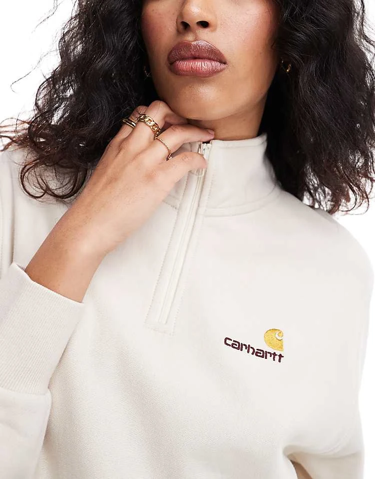 Carhartt WIP Co-ord American Script Half Zip Sweatshirt In Cream For Women 3 Carhartt WIP Co-ord American Script Half Zip Sweatshirt In Cream For Women - Image 3
