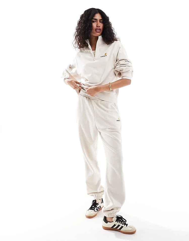 Carhartt WIP Co-ord American Script Half Zip Sweatshirt In Cream For Women 4 Carhartt WIP Co-ord American Script Half Zip Sweatshirt In Cream For Women - Image 4