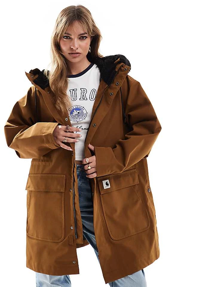 Carhartt WIP Clarton Parka Jacket In Tan For Women Brown 2 Carhartt WIP Clarton Parka Jacket In Tan For Women Brown - Image 2