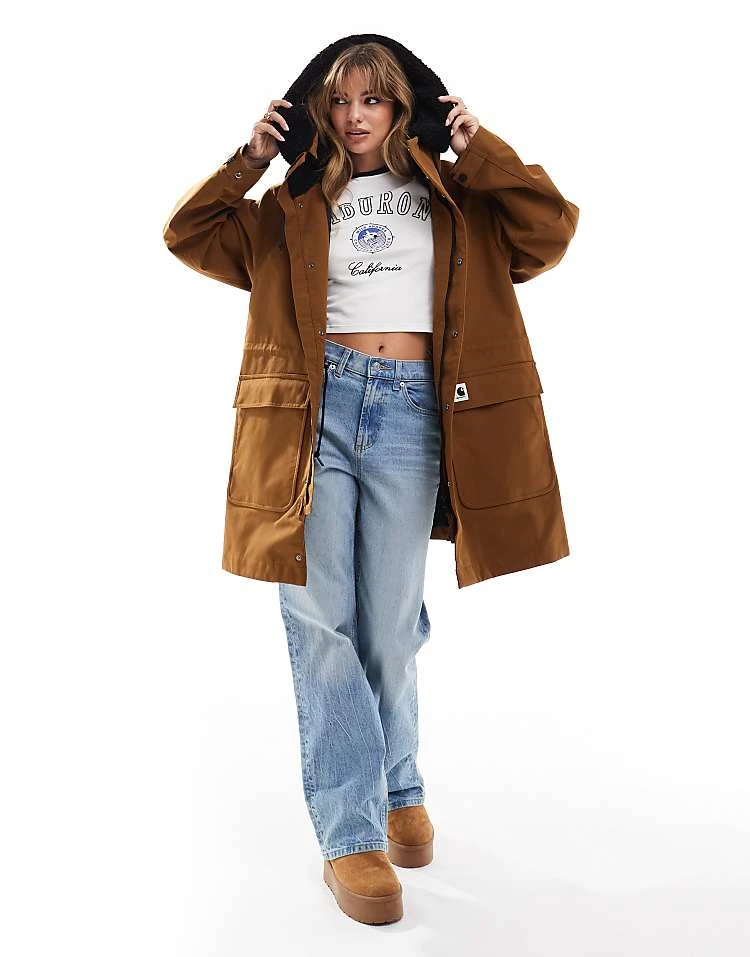 Carhartt WIP Clarton Parka Jacket In Tan For Women Brown 3 Carhartt WIP Clarton Parka Jacket In Tan For Women Brown - Image 3