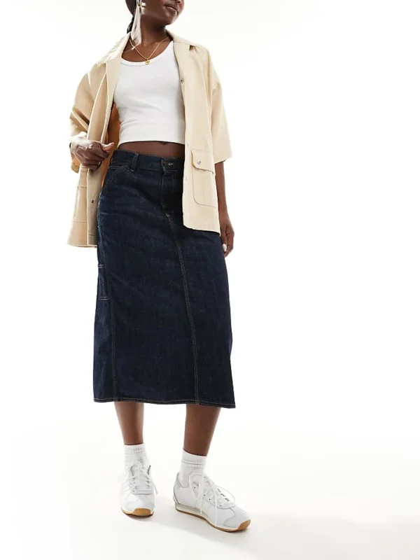 Carhartt WIP Single Knee Denim Midi Skirt In Dark Blue For Women