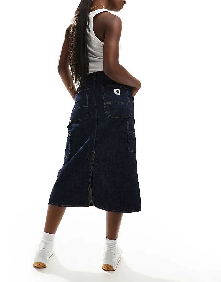 Carhartt WIP Single Knee Denim Midi Skirt In Dark Blue For Women 3 Carhartt WIP Single Knee Denim Midi Skirt In Dark Blue For Women - Image 3