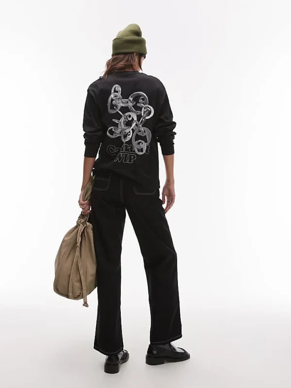 Carhartt WIP Long Sleeve Linked Charms T-shirt In Black For Women Black / Silver