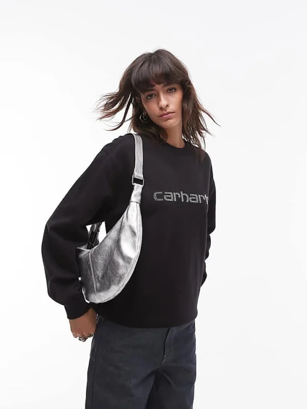 Carhartt WIP Rivet Print Script Sweatshirt In Black For Women Black / Silver