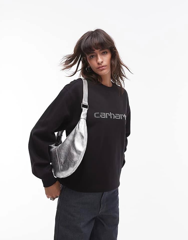 Carhartt WIP Rivet Print Script Sweatshirt In Black For Women Black / Silver