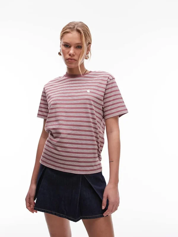 Carhartt WIP Sydney Stripe Short Sleeve T-shirt In Pink Stripe For Women Dusky Pink
