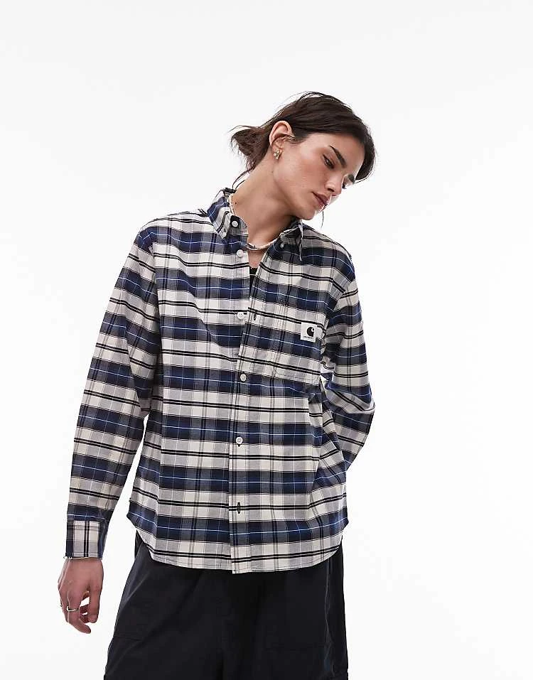 Carhartt WIP Tarbell Check Shirt In Navy For Women 5 Carhartt WIP Tarbell Check Shirt In Navy For Women - Image 5