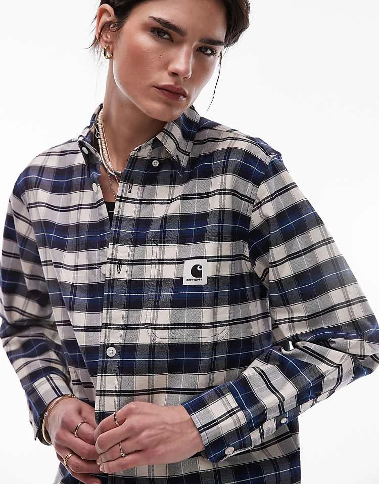 Carhartt WIP Tarbell Check Shirt In Navy For Women 3 Carhartt WIP Tarbell Check Shirt In Navy For Women - Image 3