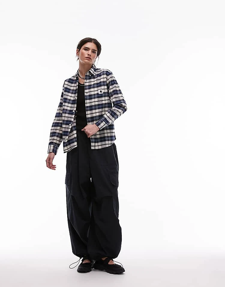 Carhartt WIP Tarbell Check Shirt In Navy For Women 4 Carhartt WIP Tarbell Check Shirt In Navy For Women - Image 4