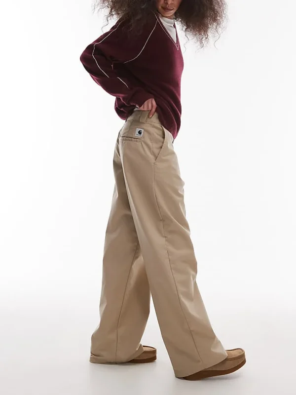 Carhartt WIP Craft Wide Fit Trousers In Beige For Women